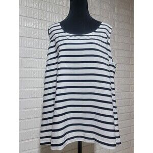 Tommy Hilfiger Tank Top XL Black White Stripe Sleeveless Back Zip Polyester Shir